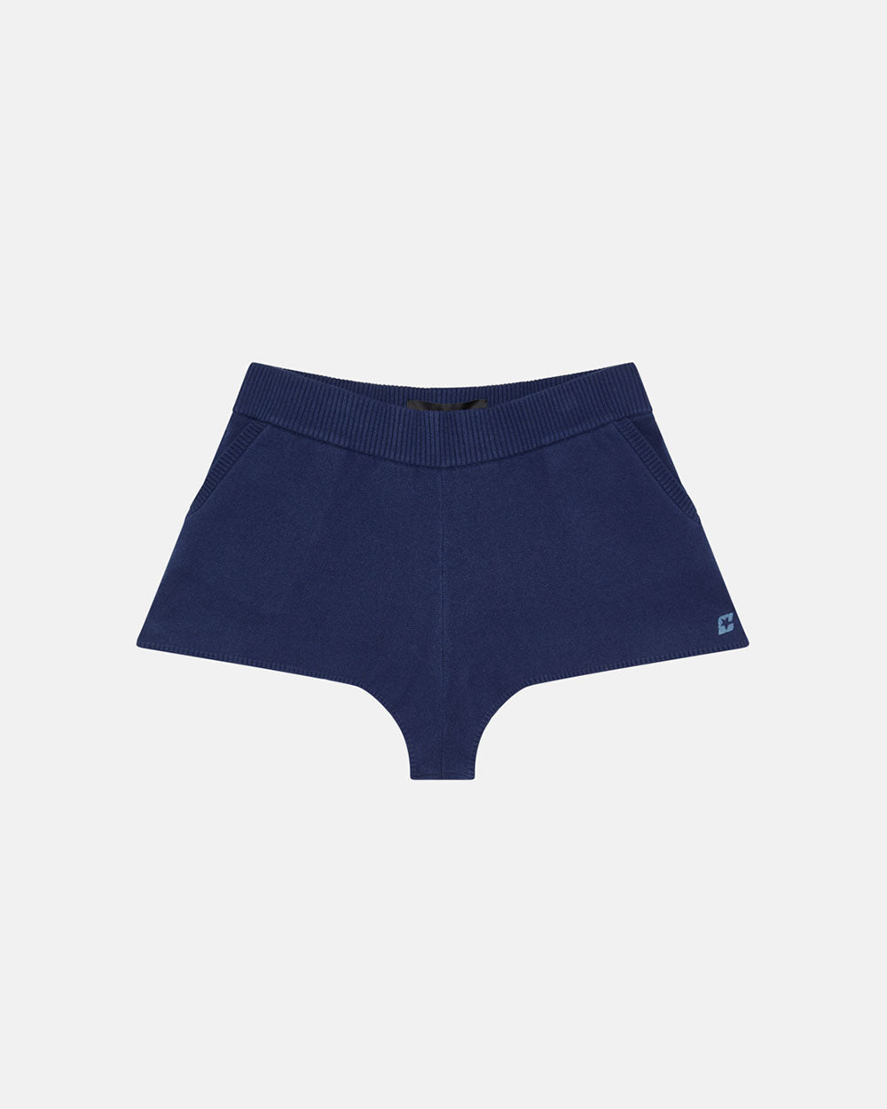 BODY LANGUAGE KNITTED SHORT BLUE - navy blue knitted shorts, front view - Cold Culture #packshot