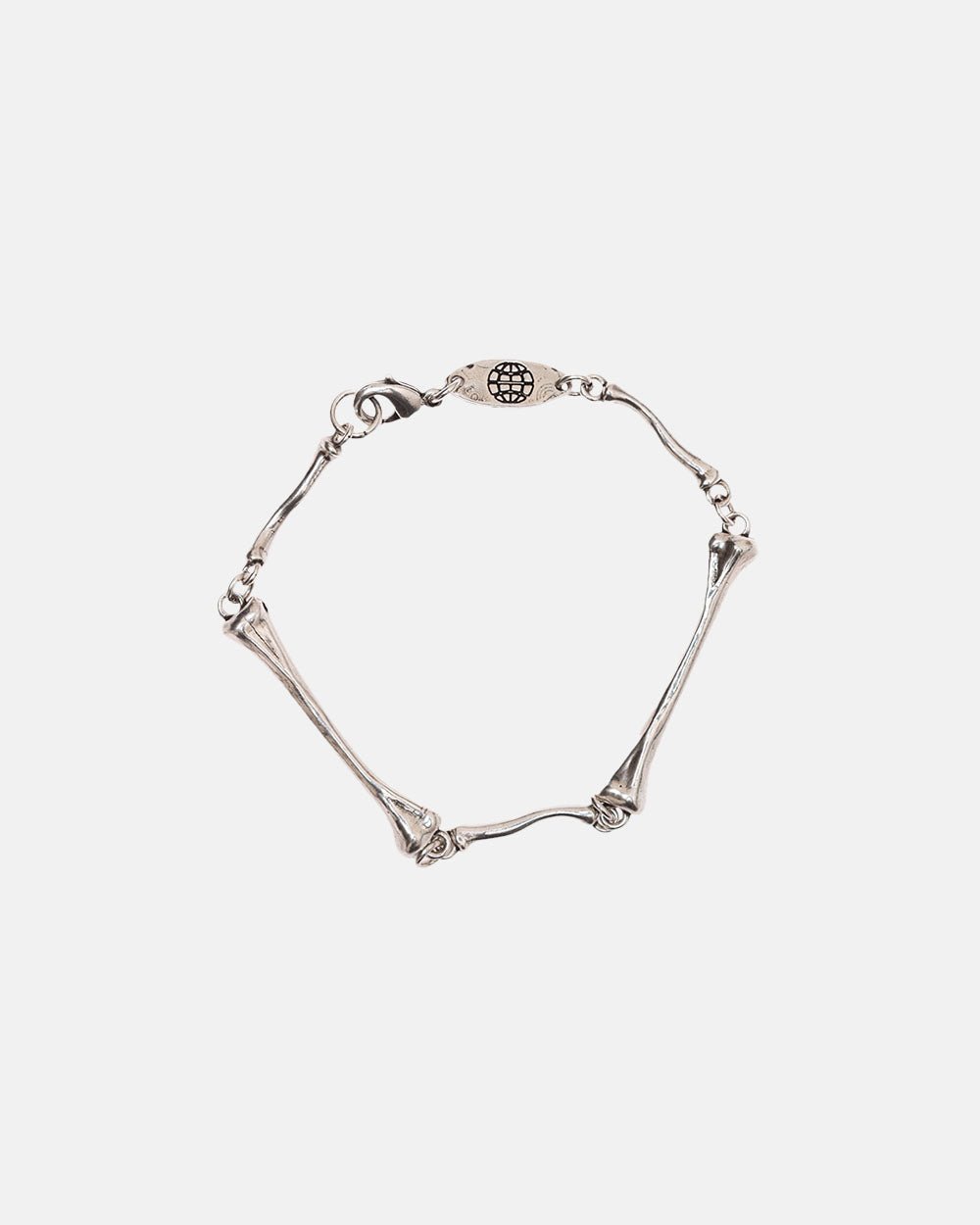 BONES BRACELET - silver bone link bracelet, flat lay - Cold Culture #packshot