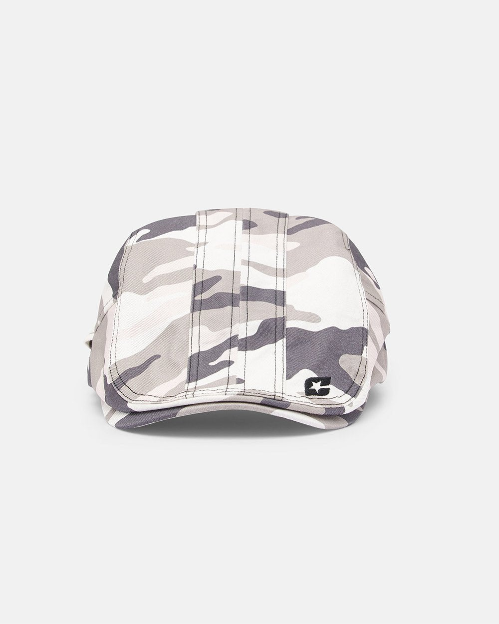 BONET CAMO - grey camo flat cap, front view - Cold Culture #packshot