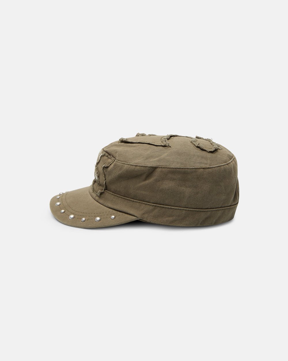BOSSMAN CAP BROWN - brown studded cap, side view - Cold Culture #packshot