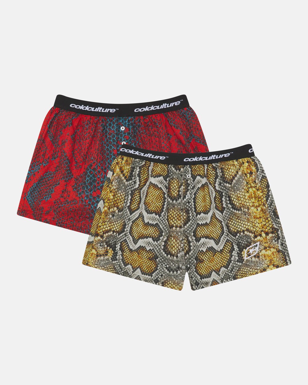 BOXERS DARK PACK - snake print boxers, flat lay with matching pieces - Cold Culture #packshot