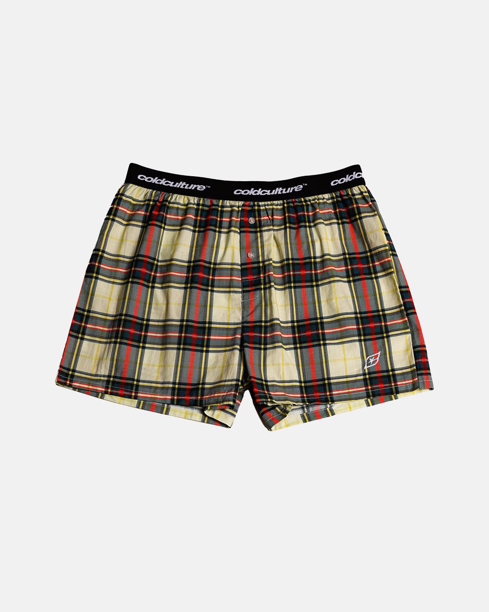 BOXERS SQUARES PACK YELLOW/CREAM TARTAN - yellow tartan boxers pack, front view - Cold Culture #packshot