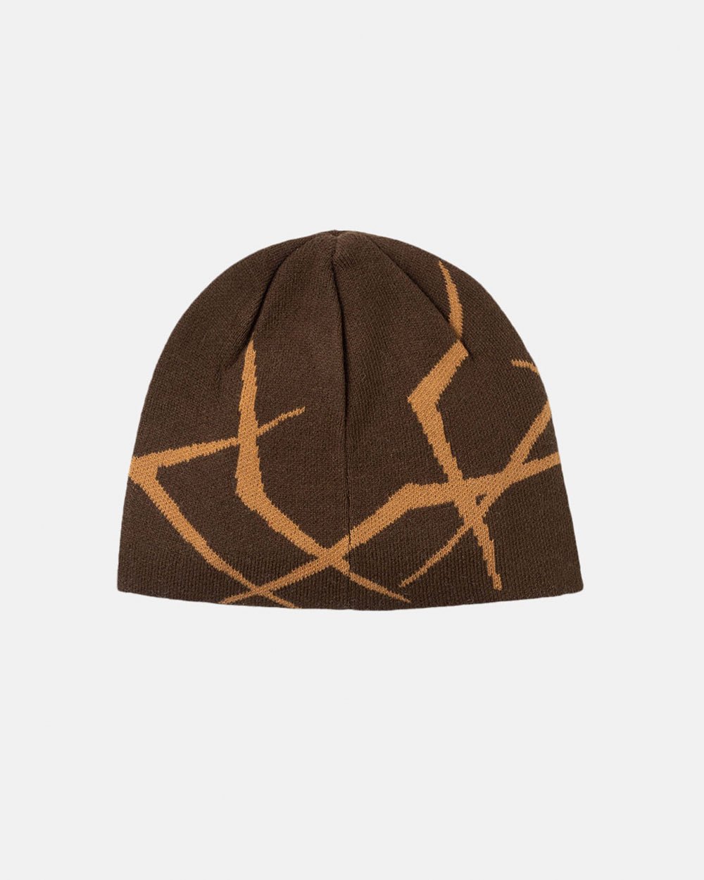 BRAMBLES BEANIE DARK GOLD - brown knit beanie, back view - Cold Culture #packshot