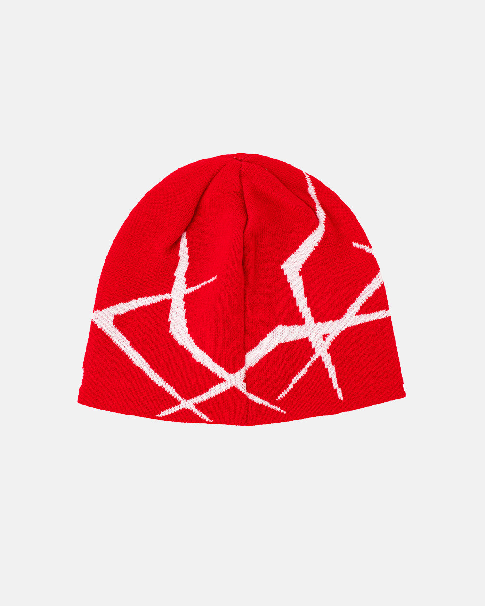 BRAMBLES BEANIE RED - red patterned beanie, back view - Cold Culture #packshot