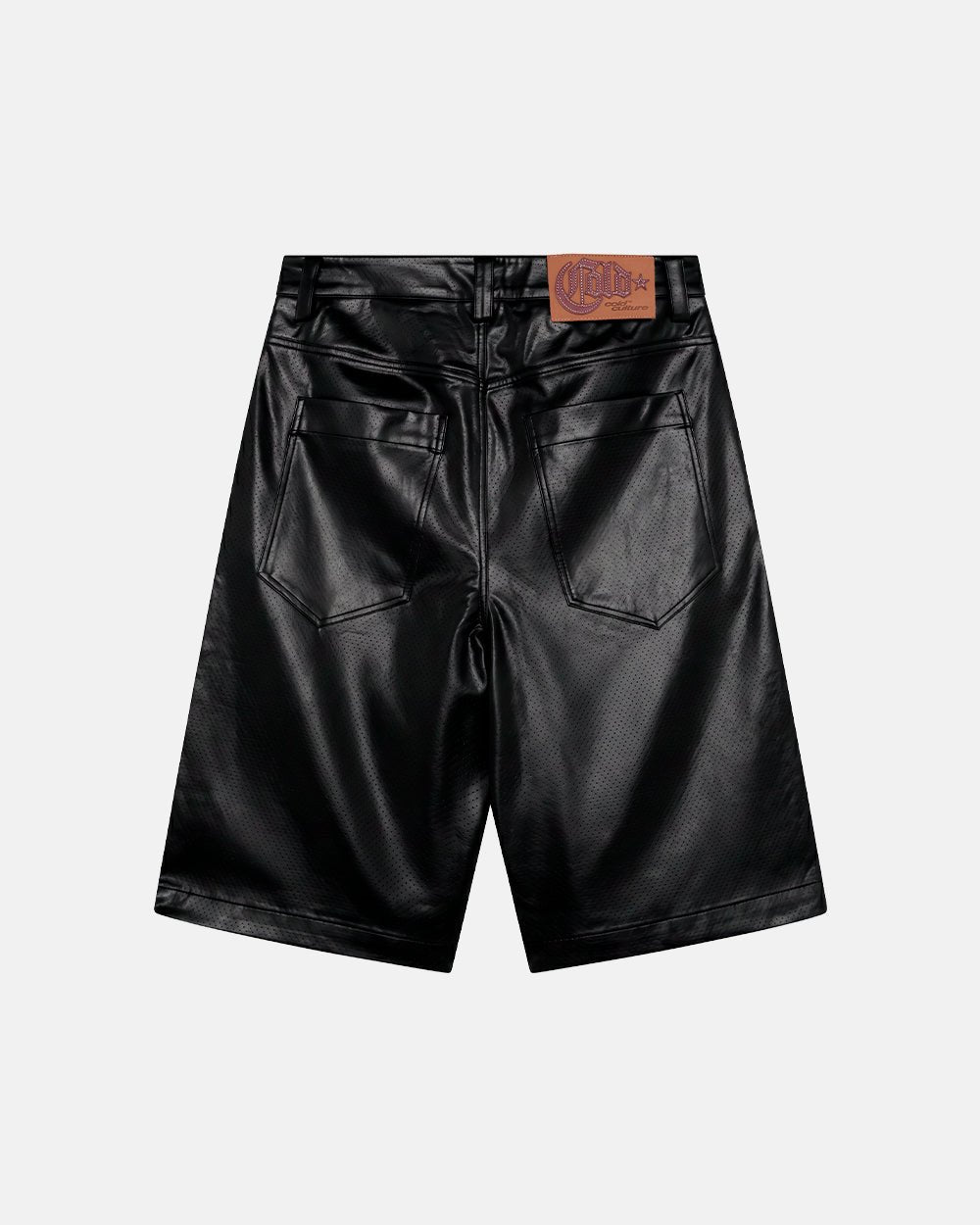 BRAVE SHORTS BLACK - black faux leather shorts, back view - Cold Culture #packshot