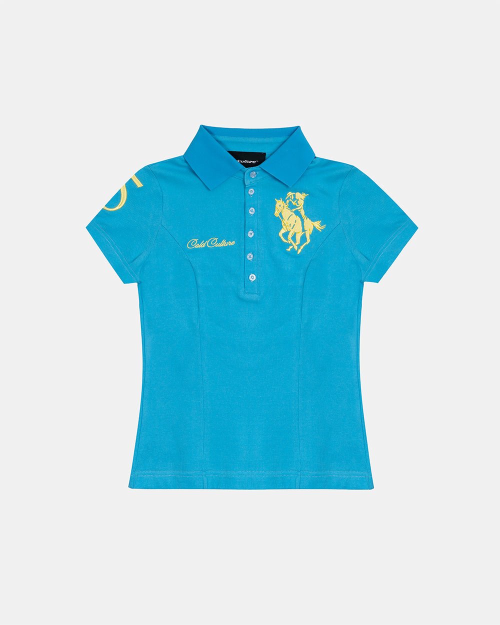 BRIDLE POLO BLUE - blue embroidered polo shirt, front view - Cold Culture #packshot