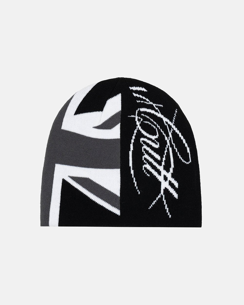 BRIGHTON BEANIE BLACK & GREY - black and grey knit beanie, front view - Cold Culture #packshot