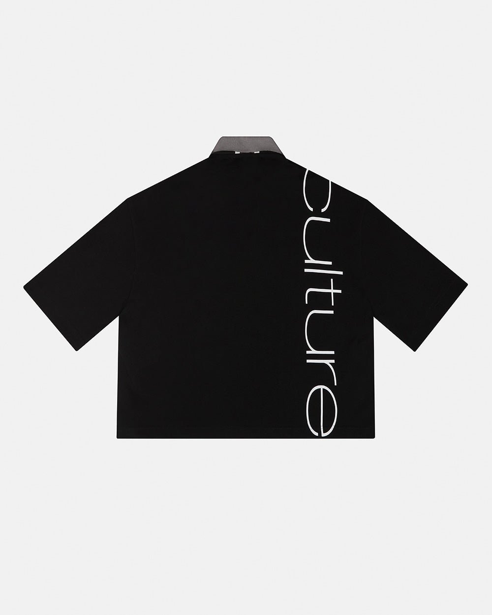 BRIGHTON POLO BLACK - black cropped polo shirt, back view - Cold Culture #packshot