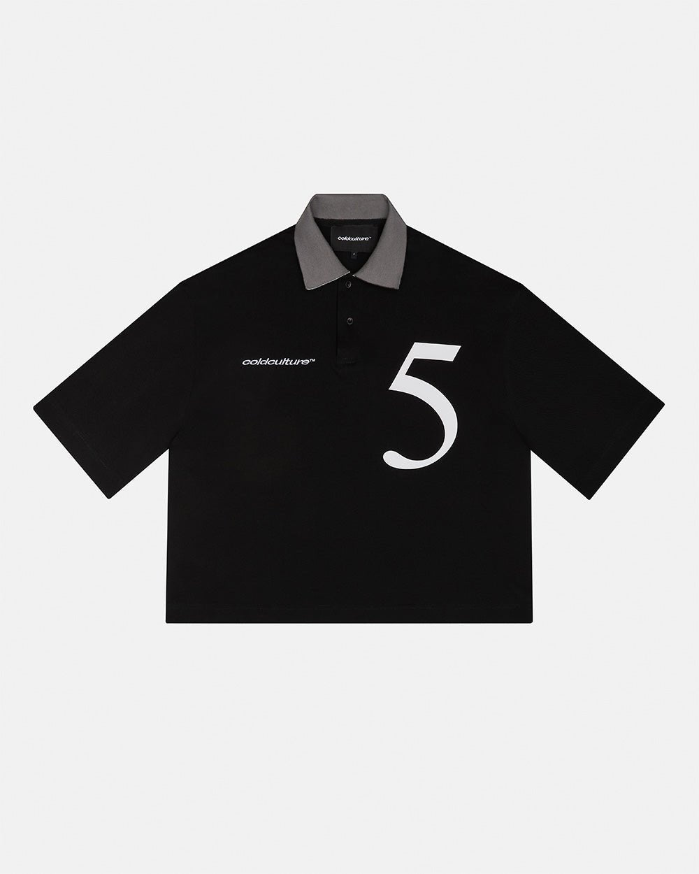 BRIGHTON POLO BLACK - black cropped polo shirt, front view - Cold Culture #packshot