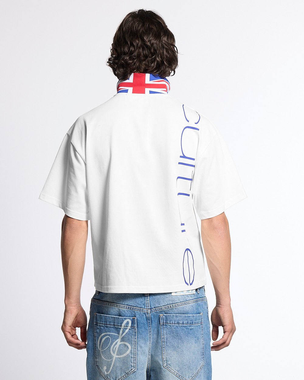 BRIGHTON POLO OFF WHITE - off-white cropped polo shirt, back view on male model - Cold Culture #man