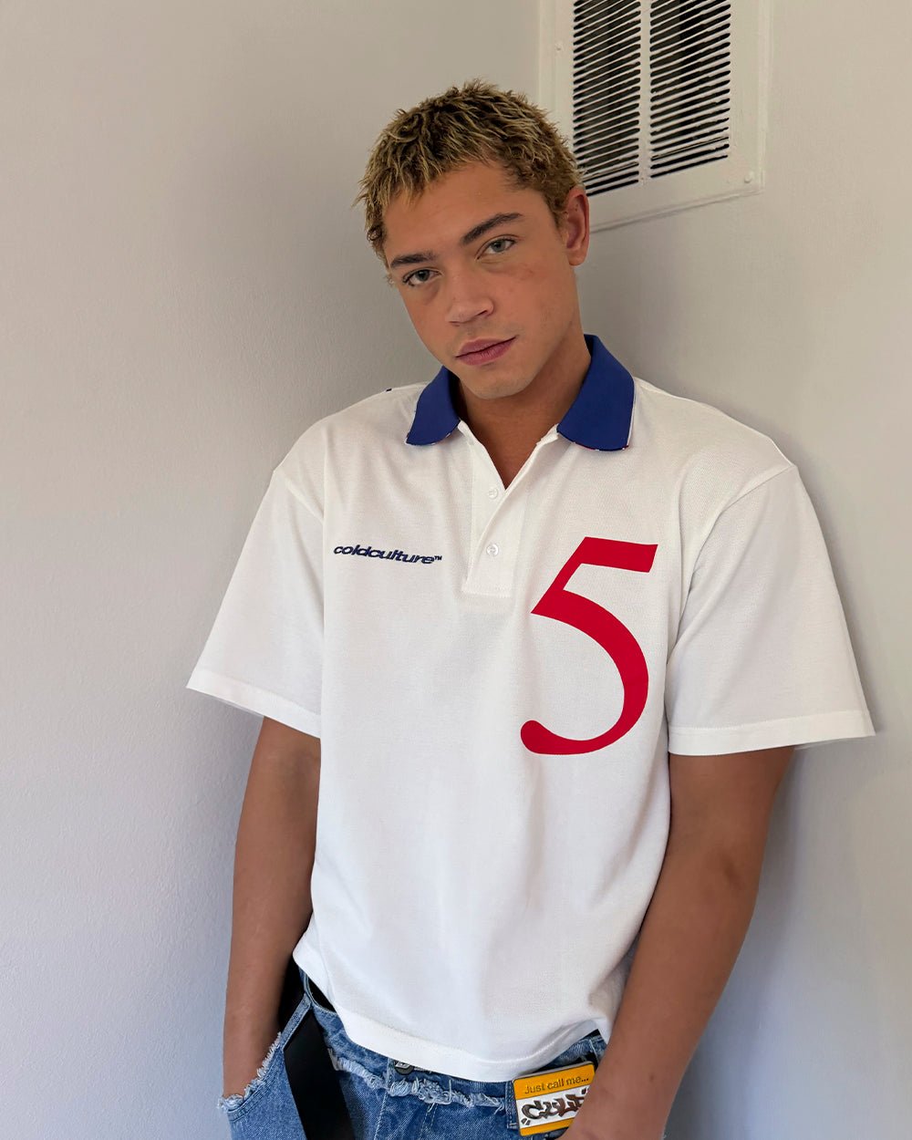 BRIGHTON POLO OFF WHITE - off-white cropped polo shirt, street style shot - Cold Culture