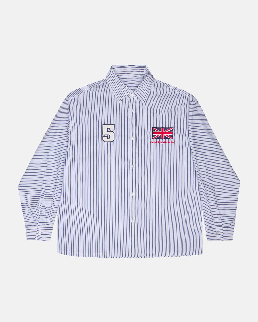 BRIGHTON SHIRT NAVY AND WHITE - blue and white striped shirt, front view - Cold Culture #packshot