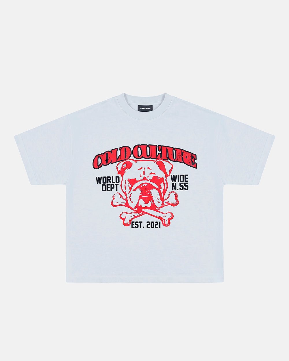 BULLDOG TEE LIGHT BLUE - light blue bulldog print tee, front view - Cold Culture #packshot