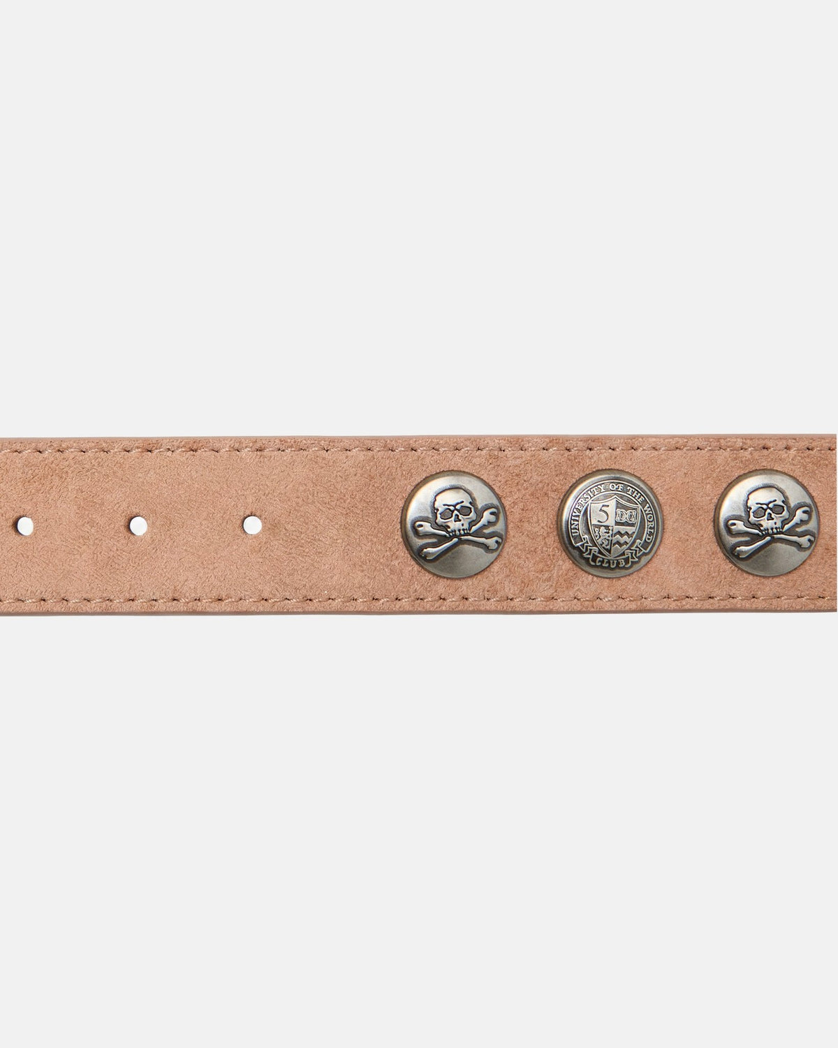 BULL'S EYE BELT BROWN - brown suede belt, detail close-up - Cold Culture
