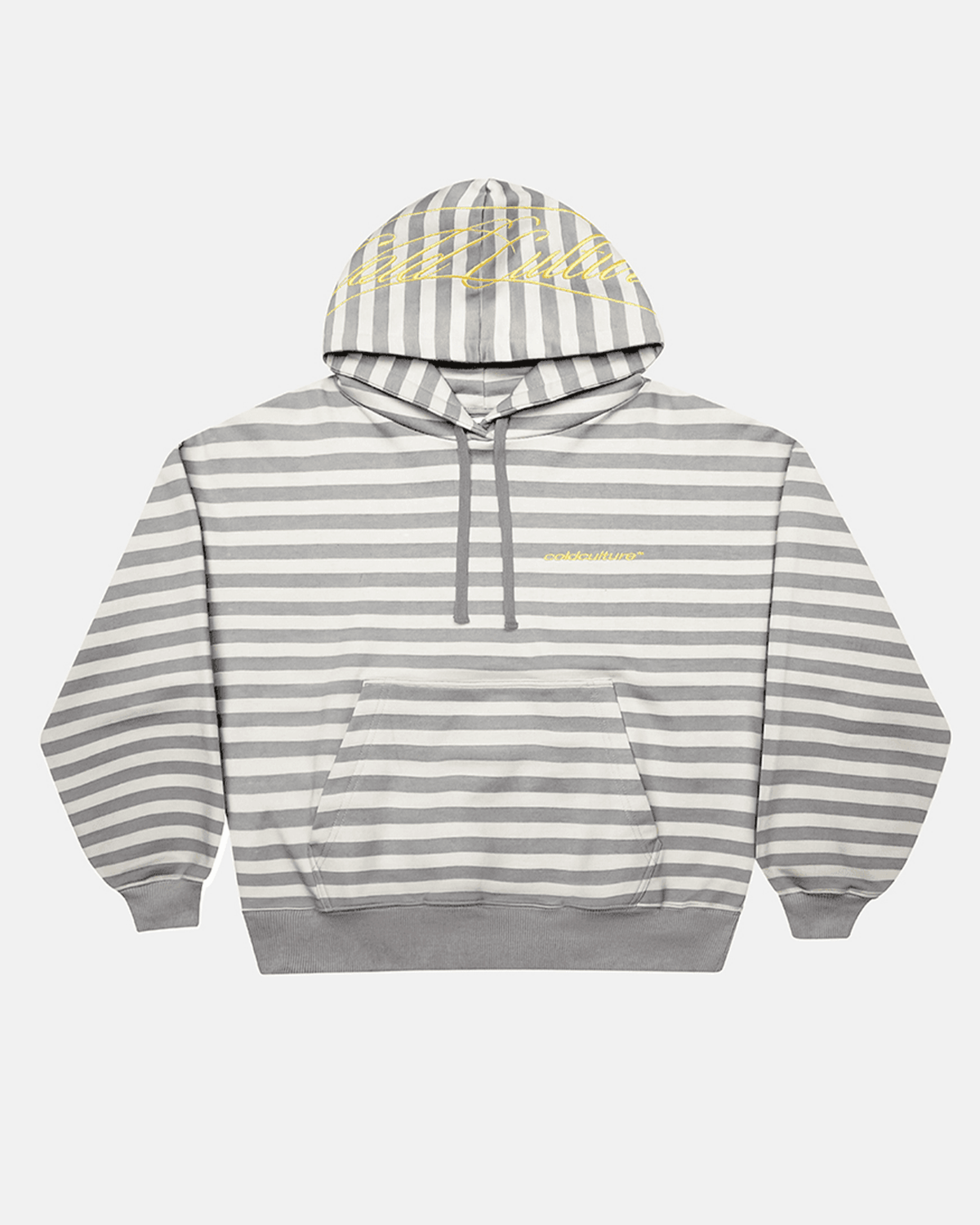 BUMBLE BEE HOODIE DARK GREY - grey striped hoodie, front view - Cold Culture #packshot