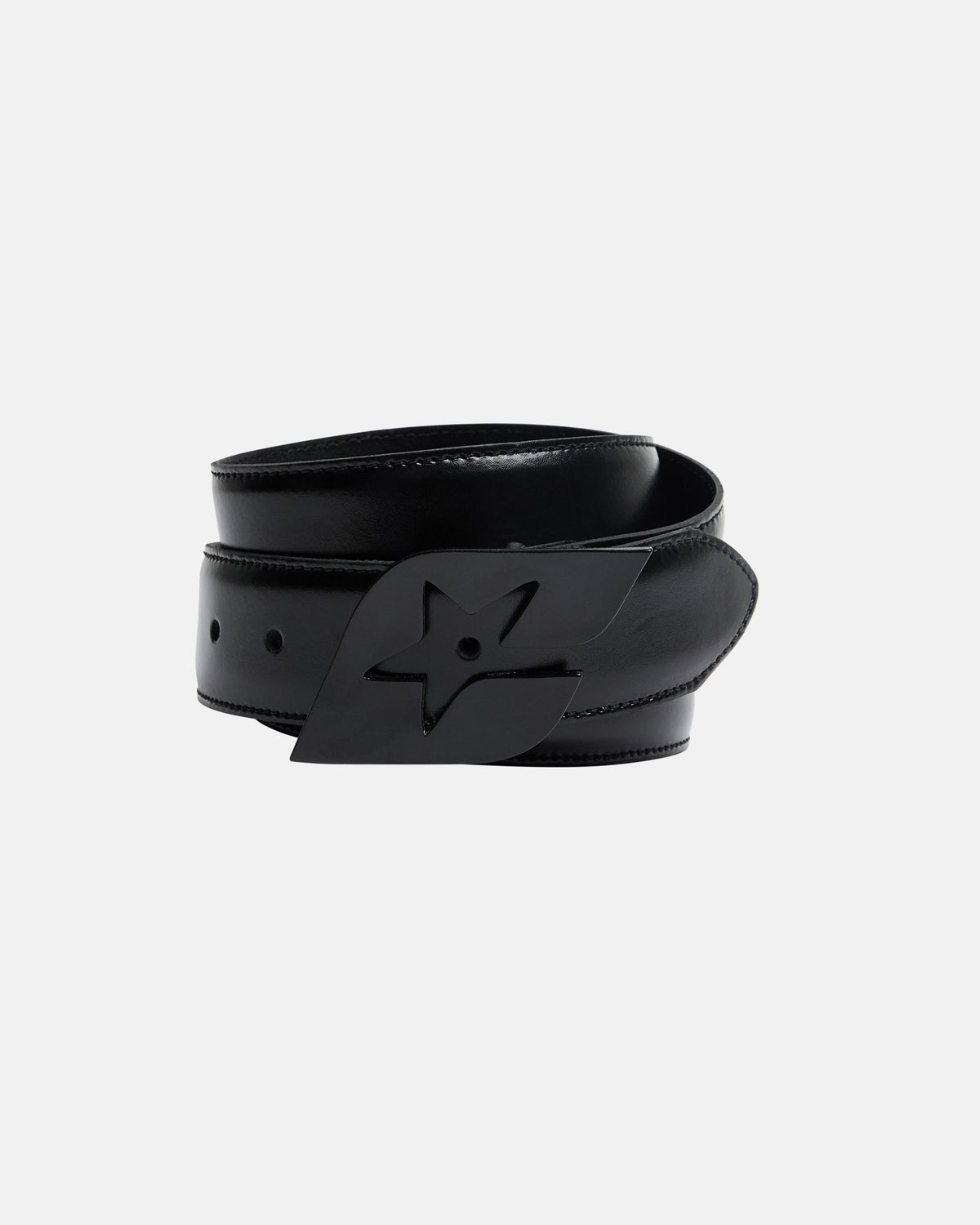 C STAR LEATHER  BELT BLACK - black leather belt, front view - Cold Culture #packshot