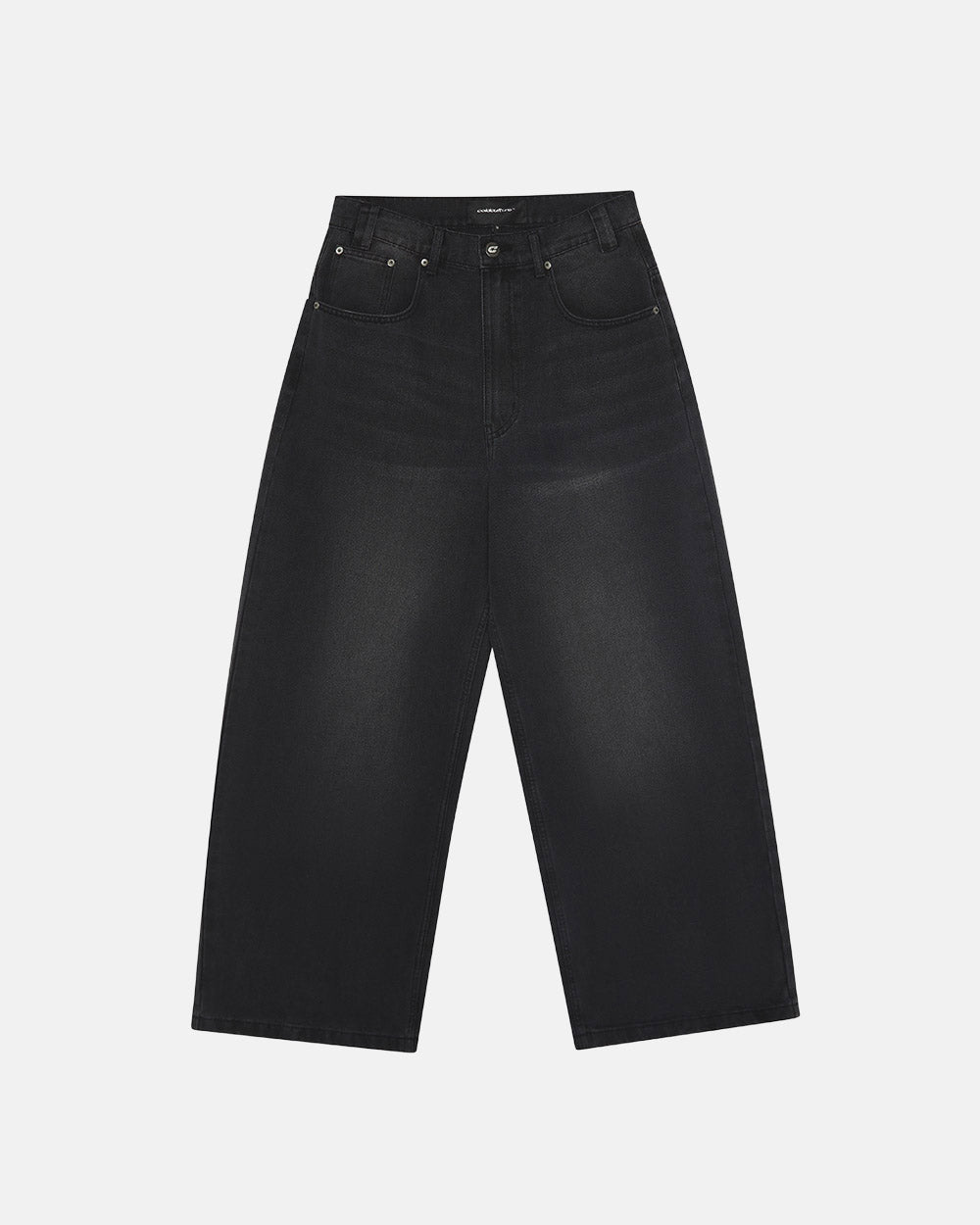 C V2 DIRTY PANTS BLACK - washed black baggy pants, front view - Cold Culture #packshot