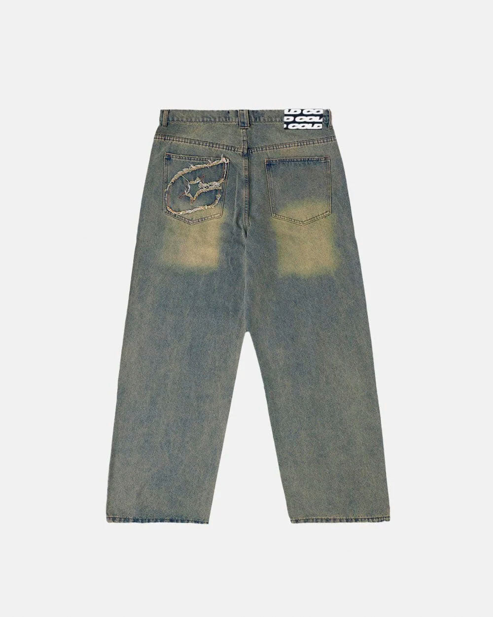 C V2 PANTS DIRTY LIGHT DENIM - light wash baggy denim pants, back view - Cold Culture #packshot