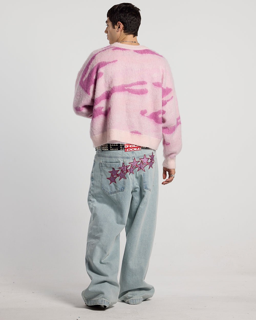 CAMO KNITWEAR PINK - pink camo knit sweater, back view on male model - Cold Culture #man
