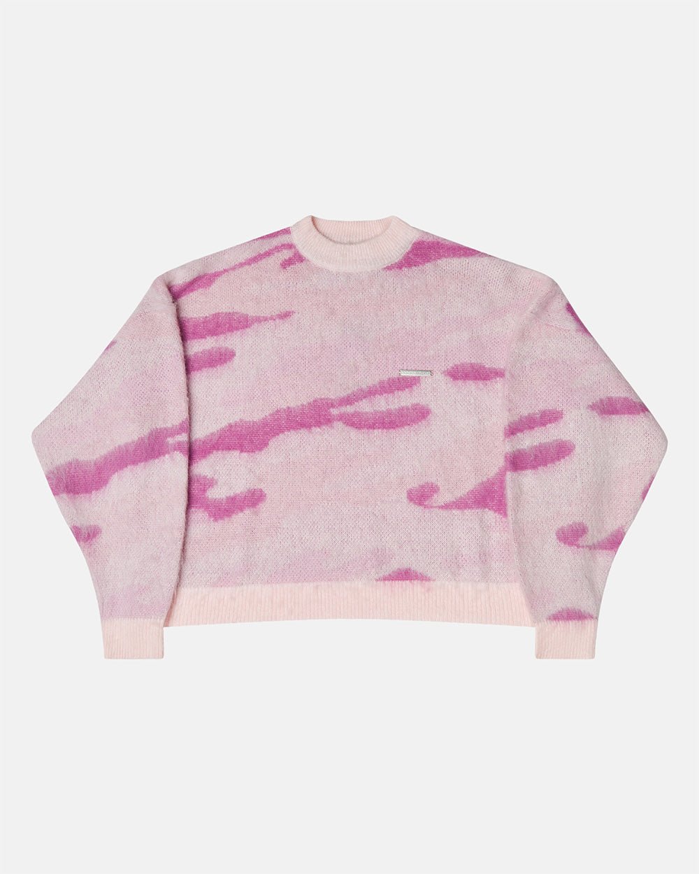 CAMO KNITWEAR PINK - pink camo knit sweater, front view - Cold Culture #packshot