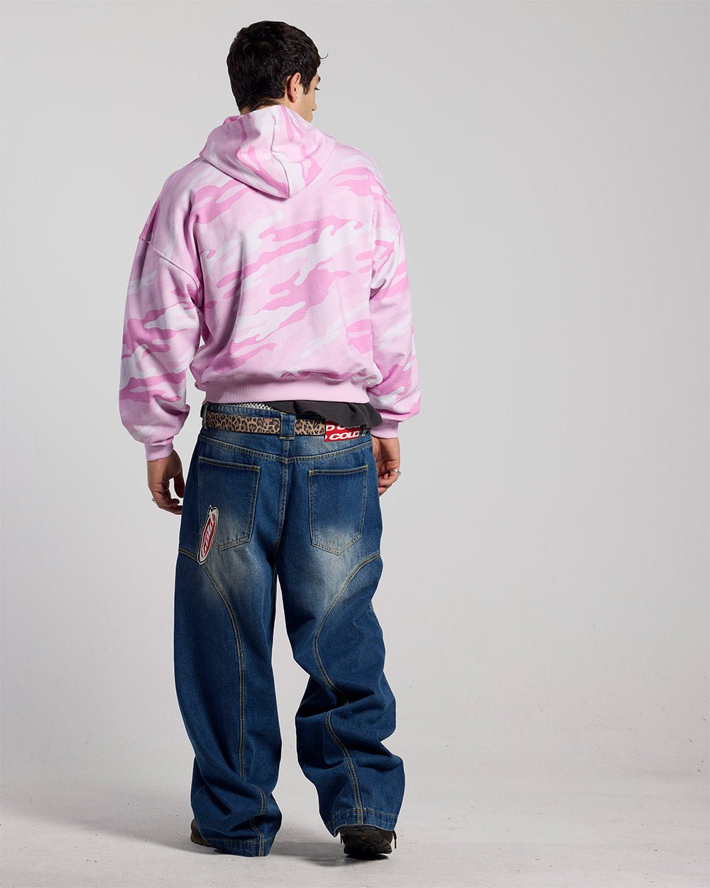 CAMO ZIP HOODIE PINK - pink camo zip-up hoodie, back view on male model - Cold Culture #man