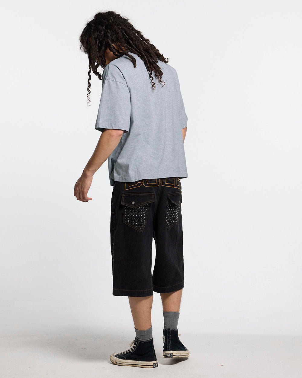 CAMPUS TEE HEATHER GREY - heather grey graphic print tee, back view on male model - Cold Culture #man