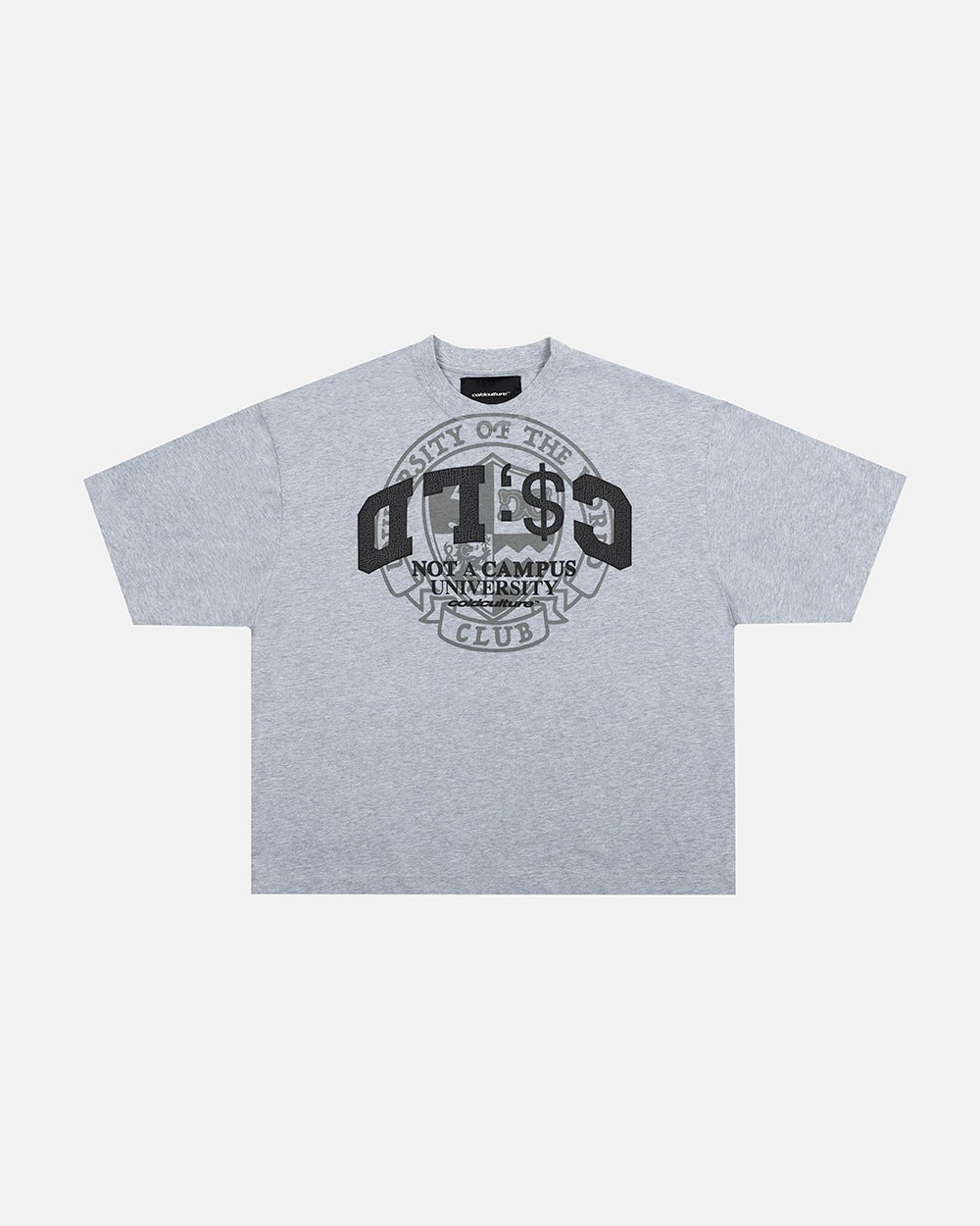 CAMPUS TEE HEATHER GREY - heather grey graphic print tee, front view - Cold Culture #packshot
