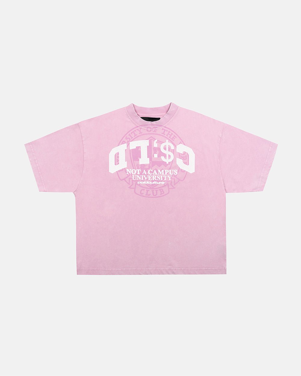 CAMPUS TEE PINK - pink graphic print tee, front view - Cold Culture #packshot