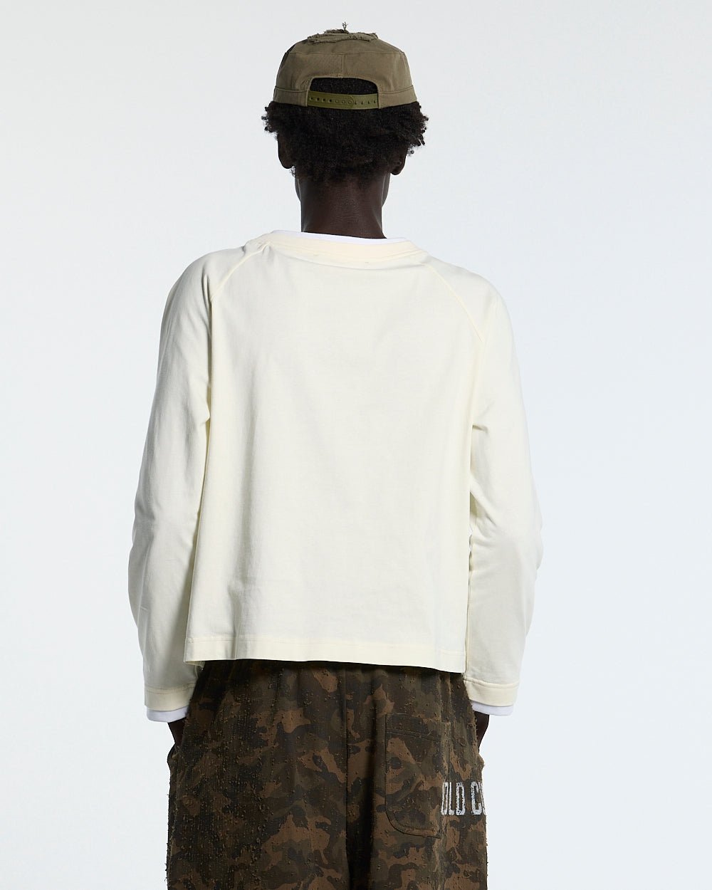 CAPUCCINO LONGSLEEVE CREAM - cream longsleeve tee, back view on male model - Cold Culture #man