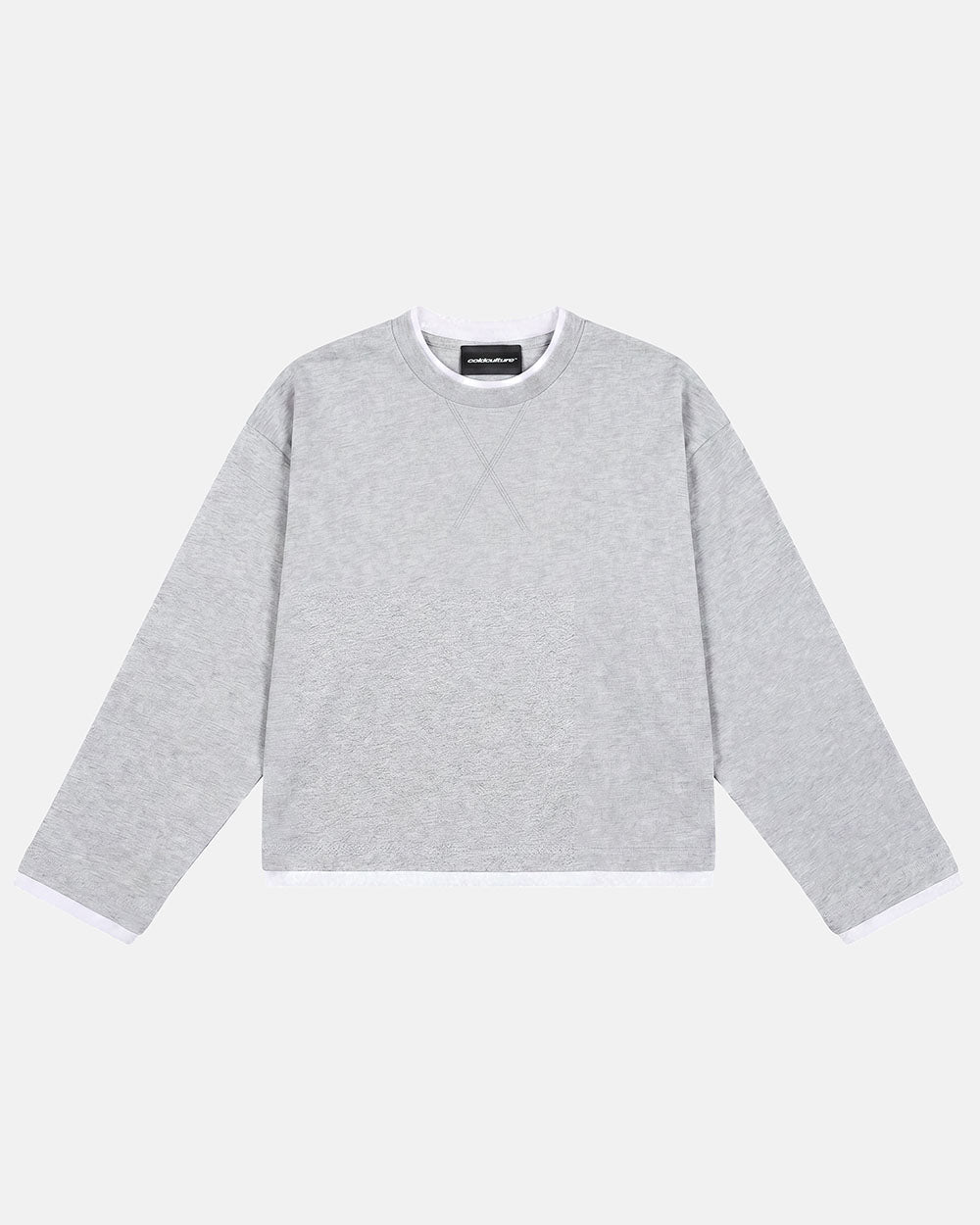 CAPUCCINO LONGSLEEVE HEATHER GREY - heather grey longsleeve tee, front view - Cold Culture #packshot