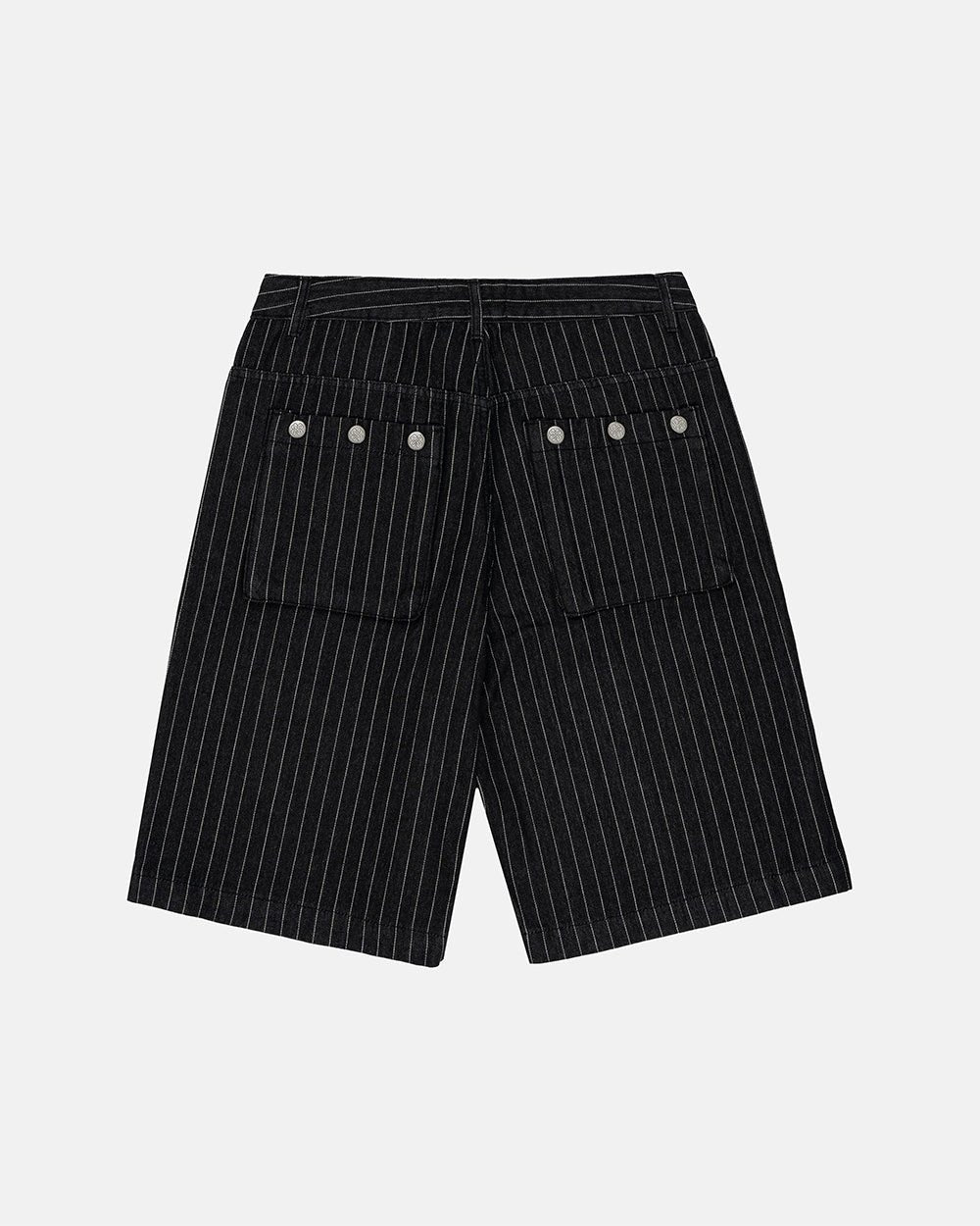 CASINO SHORT BLACK - black pinstripe shorts, back view - Cold Culture #packshot