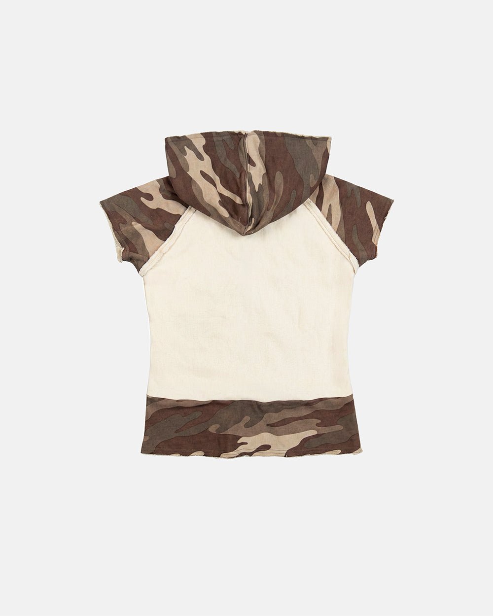 CHAINS CAMO BABY ZIP TEE BEIGE - beige camo hooded zip tee, back view - Cold Culture #packshot