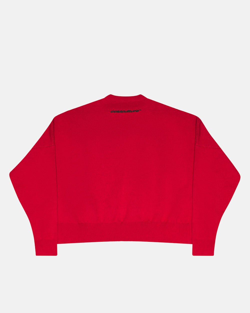 CHAMPIONS CLUB KNIT VIVID RED - red graphic knit sweater, back view - Cold Culture #packshot