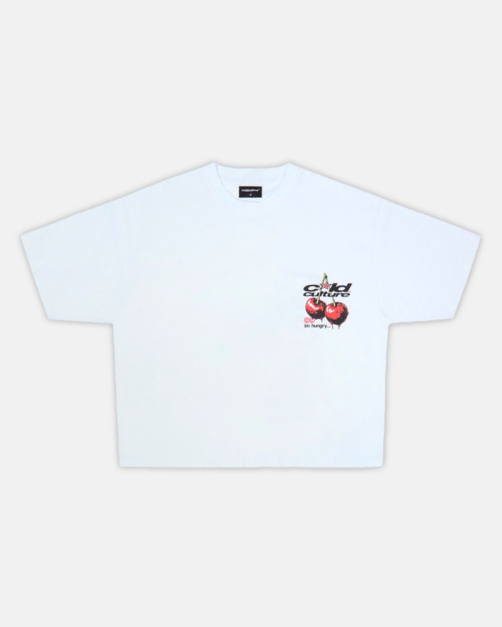 CHERRY TEE WHITE - white graphic print tee, front view - Cold Culture #packshot