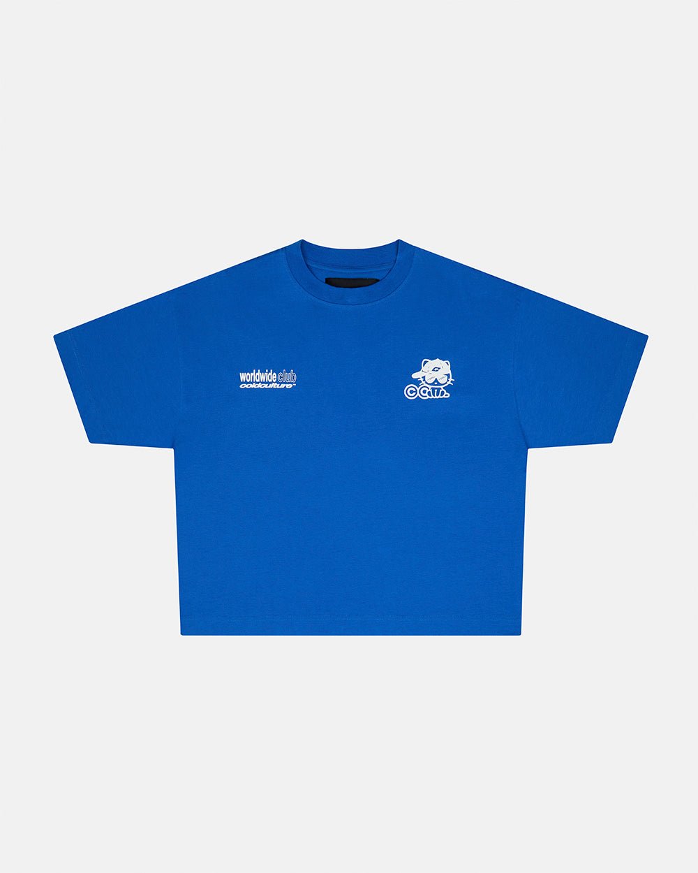 CIBERCAT TEE BLUE - blue graphic print tee, front view - Cold Culture #packshot