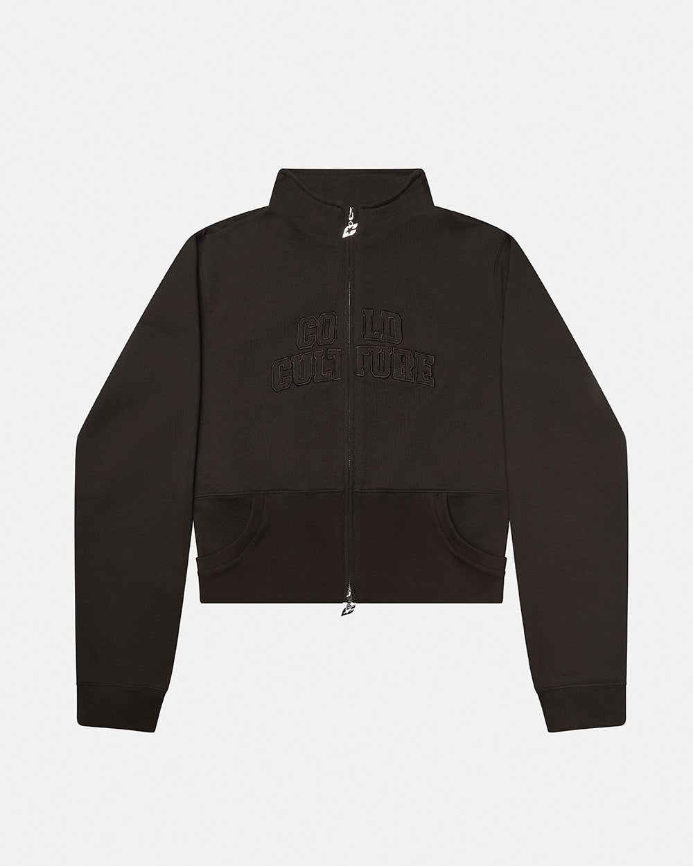 CITY ZIP UP DARK GREY - dark grey cropped zip-up hoodie, front view - Cold Culture #packshot