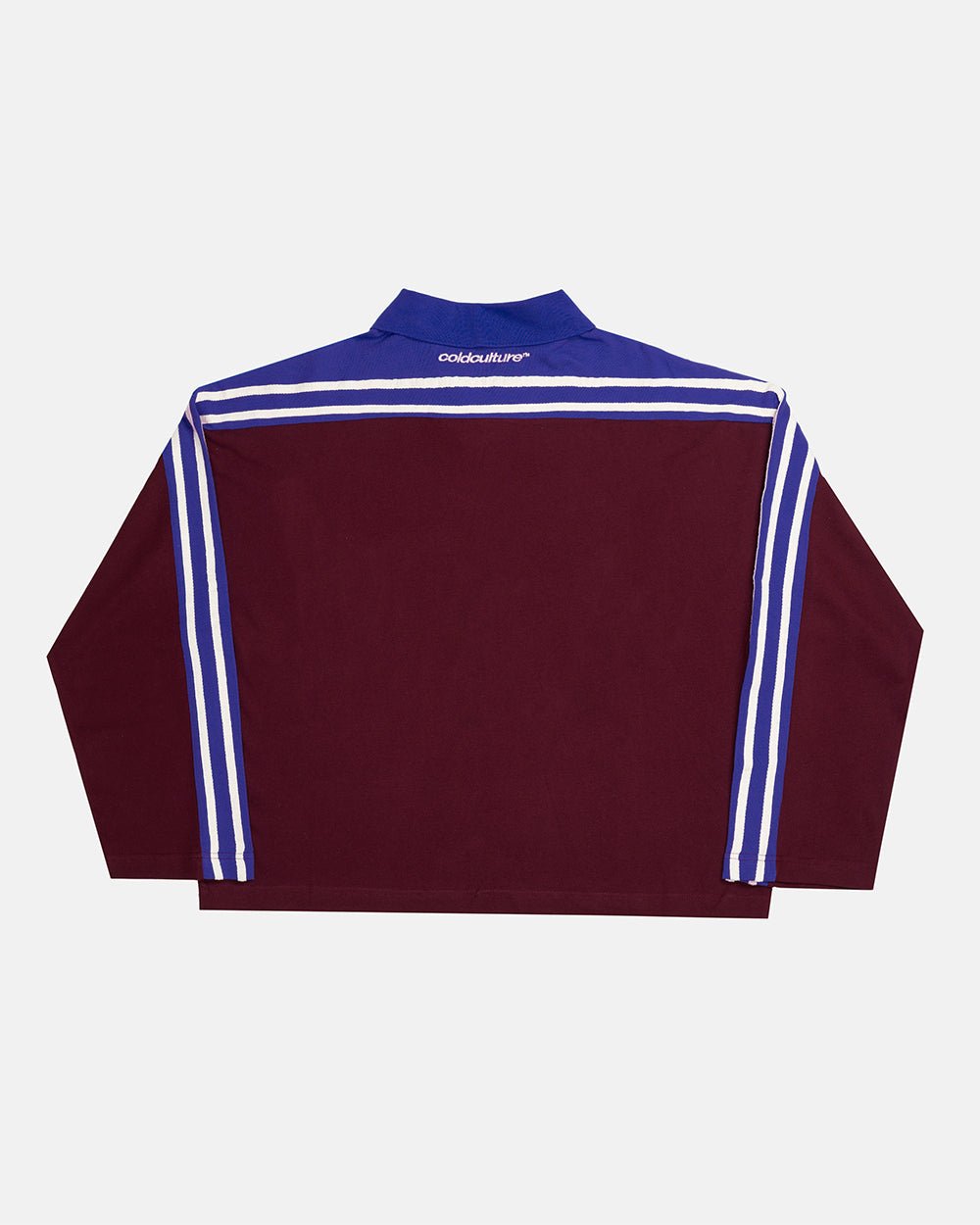 CLASSIC RAW POLO LONGSLEEVE BURGUNDY - burgundy striped longsleeve polo shirt, back view - Cold Culture #packshot