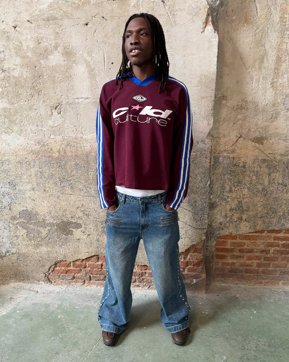 CLASSIC RAW POLO LONGSLEEVE BURGUNDY - burgundy striped longsleeve polo shirt, street style shot - Cold Culture