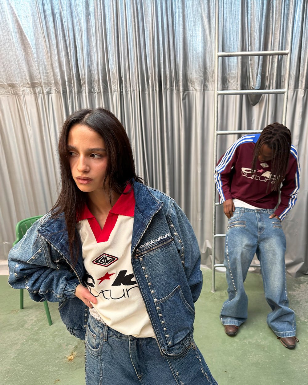 CLASSIC RAW POLO LONGSLEEVE BURGUNDY - burgundy striped longsleeve polo shirt, street style shot - Cold Culture #woman