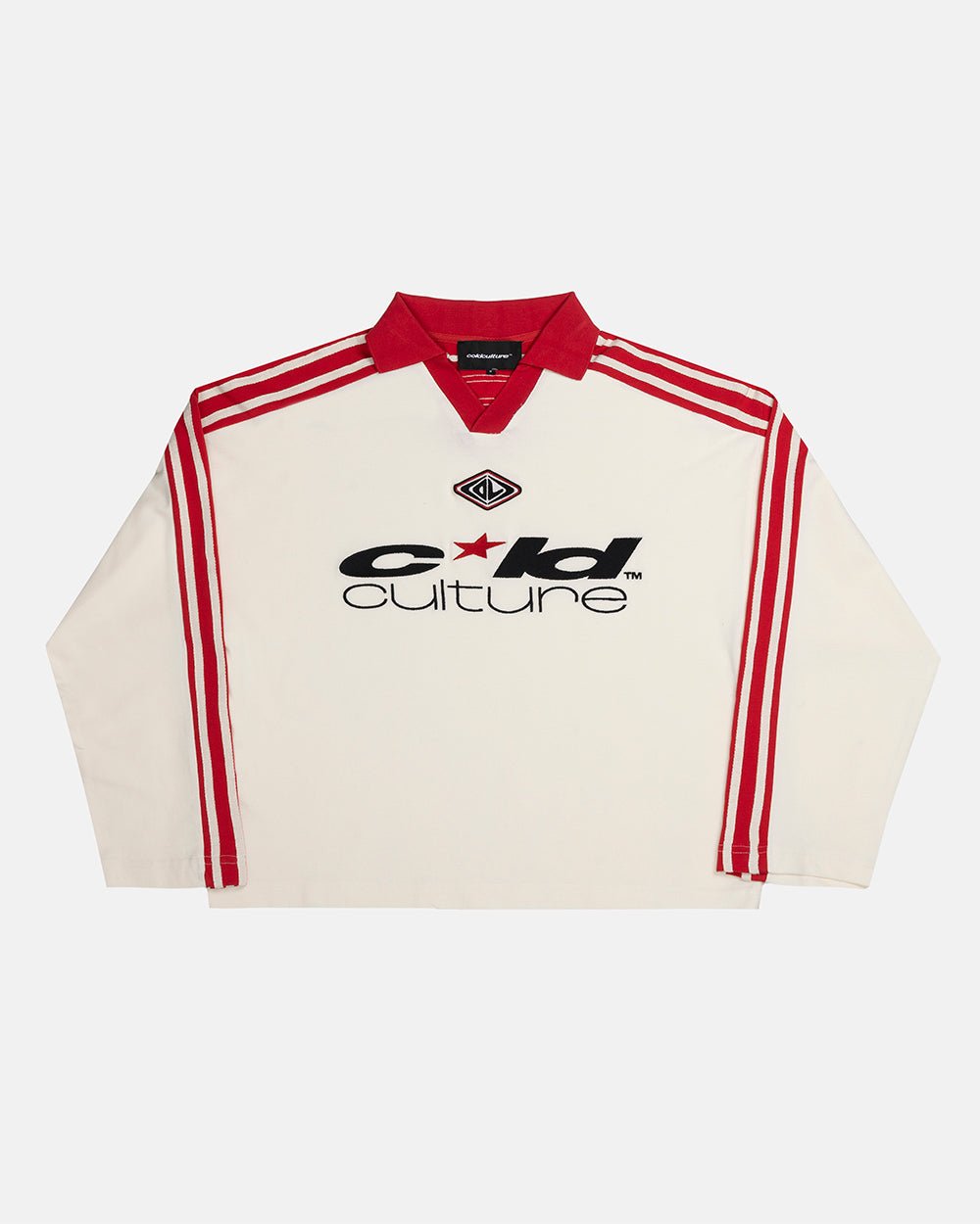 CLASSIC RAW POLO LONGSLEEVE CREAM - cream striped longsleeve polo shirt, front view - Cold Culture #packshot