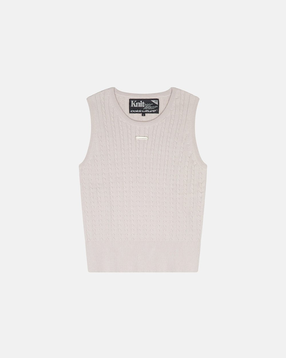 CLASSY KNIT TANK TOP - beige cable knit tank top, front view - Cold Culture #packshot