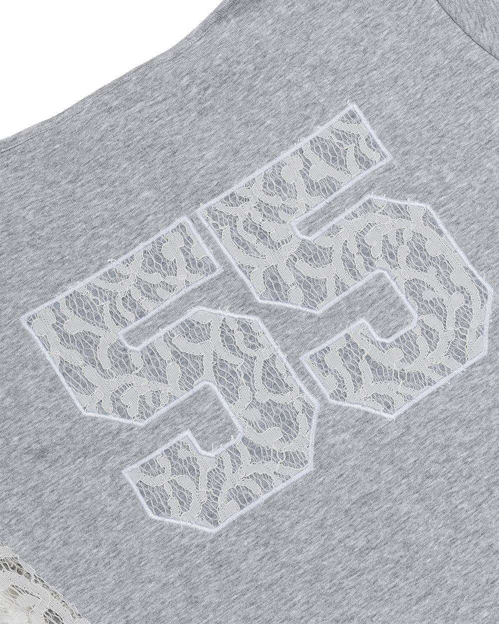 CLUB BABY TEE HEATHER GREY - heather grey lace panel tee, detail close-up - Cold Culture