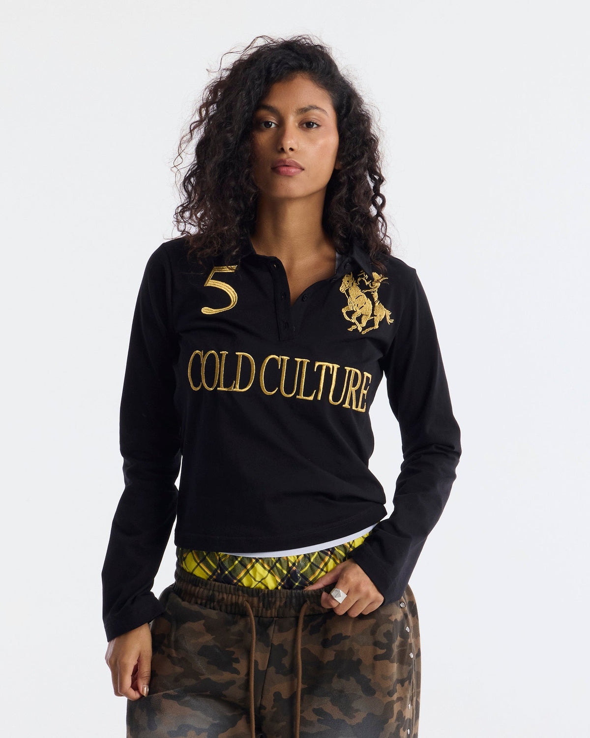 CLUB LONGSLEEVE POLO BLACK - Cold Culture