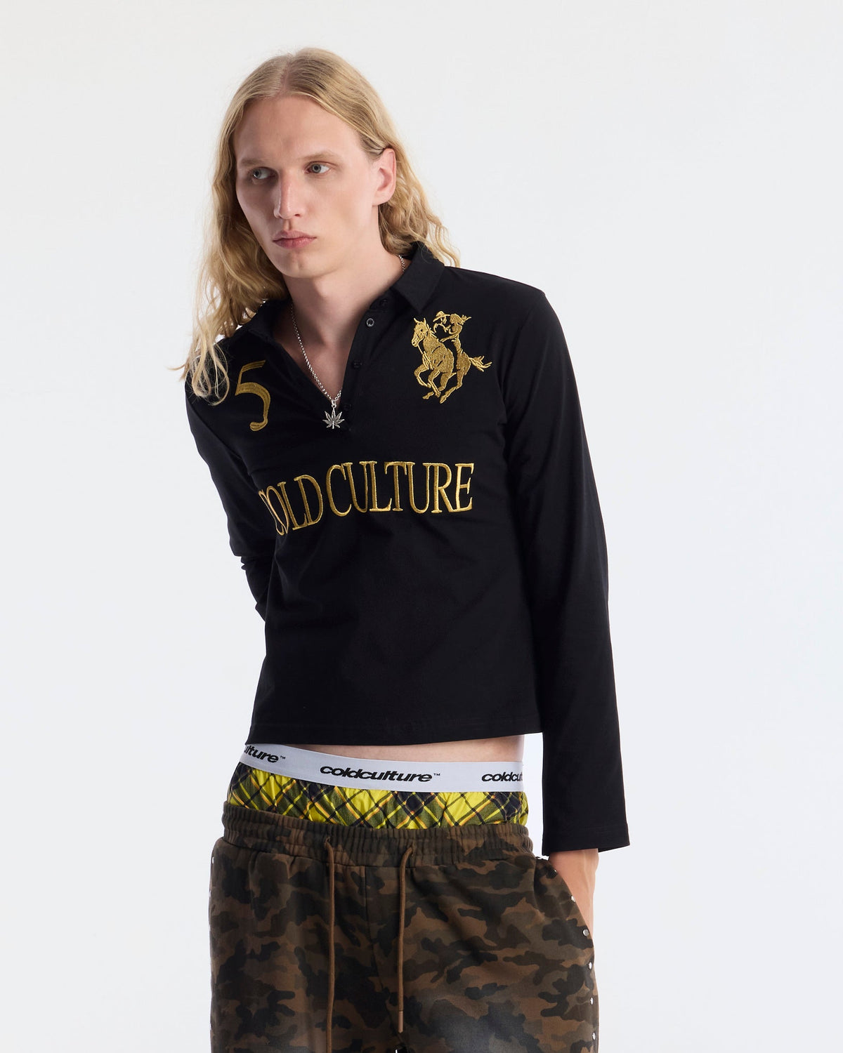 CLUB LONGSLEEVE POLO BLACK - Cold Culture