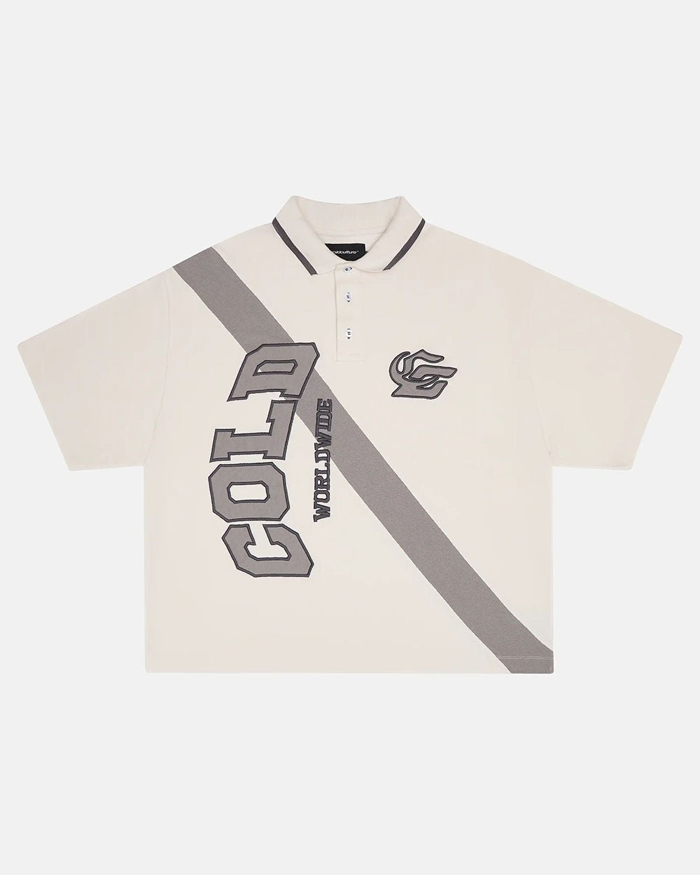 COCKY POLO GREY - grey graphic print polo shirt, front view - Cold Culture #packshot