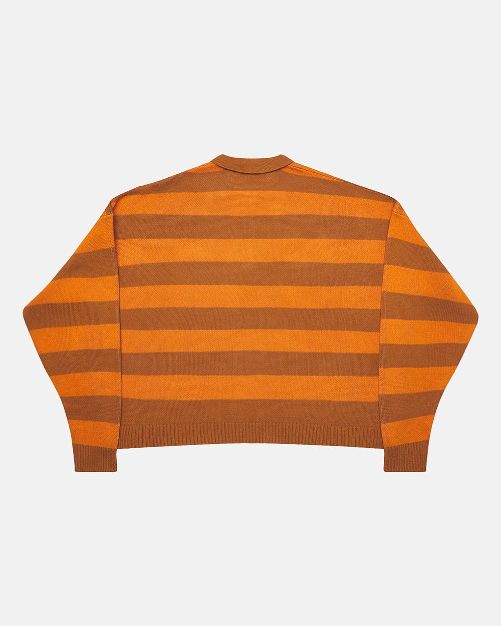 COLD BRICK POLO KNIT ORANGE - orange striped polo knit sweater, back view - Cold Culture #packshot