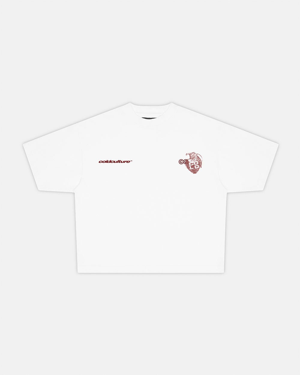COLD HEARTS TEE WHITE - white graphic print tee, front view - Cold Culture #packshot