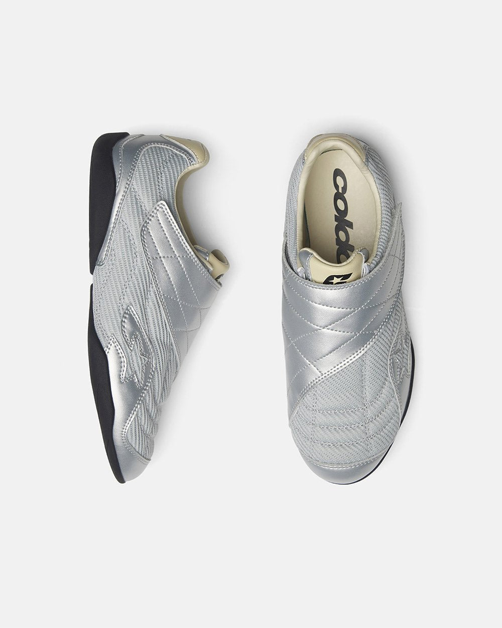 COLD HOOK SNEAKER SILVER - silver velcro strap sneakers, flat lay - Cold Culture #packshot