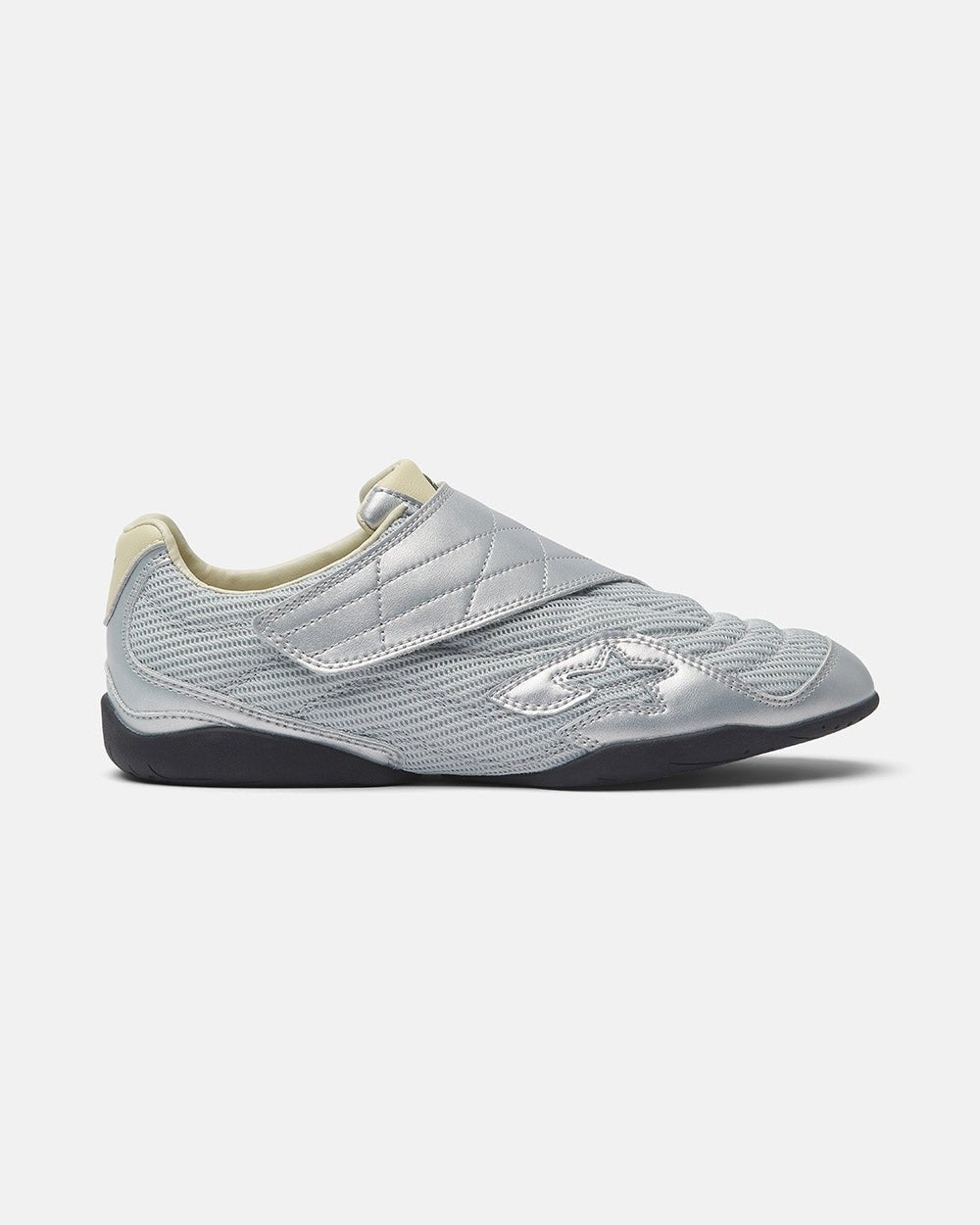 COLD HOOK SNEAKER SILVER - silver velcro strap sneakers, side view - Cold Culture #packshot