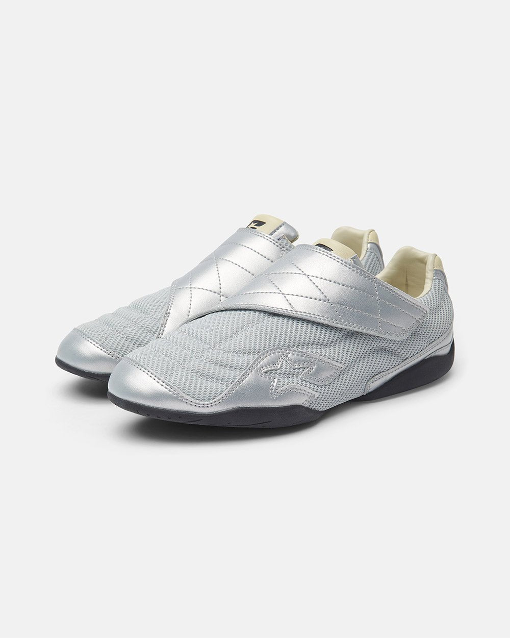 COLD HOOK SNEAKER SILVER - silver velcro strap sneakers, front view - Cold Culture #packshot
